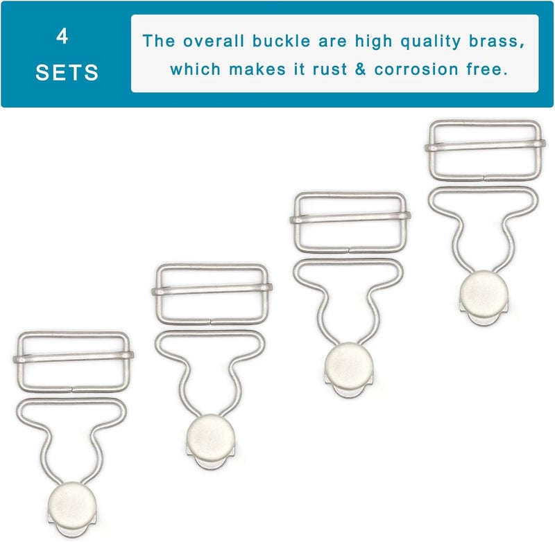 Enosea 4 Sets Overall Buckles, Metal Suspender Buckles Overall Clip Replacement with Buckle Slider and Buttons(1.25 inch) - Image 4