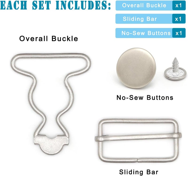 Enosea 4 Sets Overall Buckles, Metal Suspender Buckles Overall Clip Replacement with Buckle Slider and Buttons(1.25 inch) - Image 3