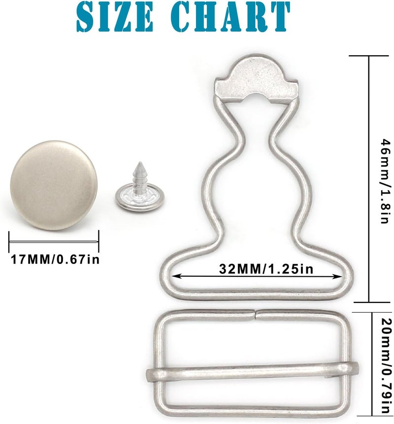 Enosea 4 Sets Overall Buckles, Metal Suspender Buckles Overall Clip Replacement with Buckle Slider and Buttons(1.25 inch) - Image 2