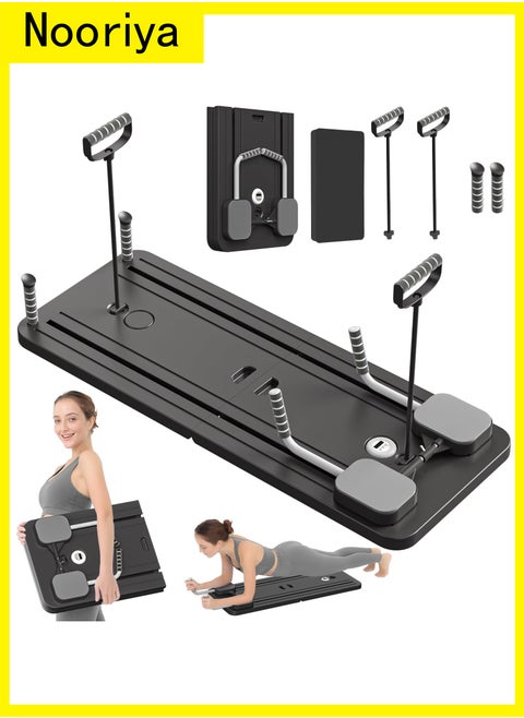 Pilates Board - Pilates Reformer Set, Multi-Purpose Foldable Pilates Reformer Board for Home, 5 in 1 Pilates Sliding Board (Equipped with 8 button batteries)