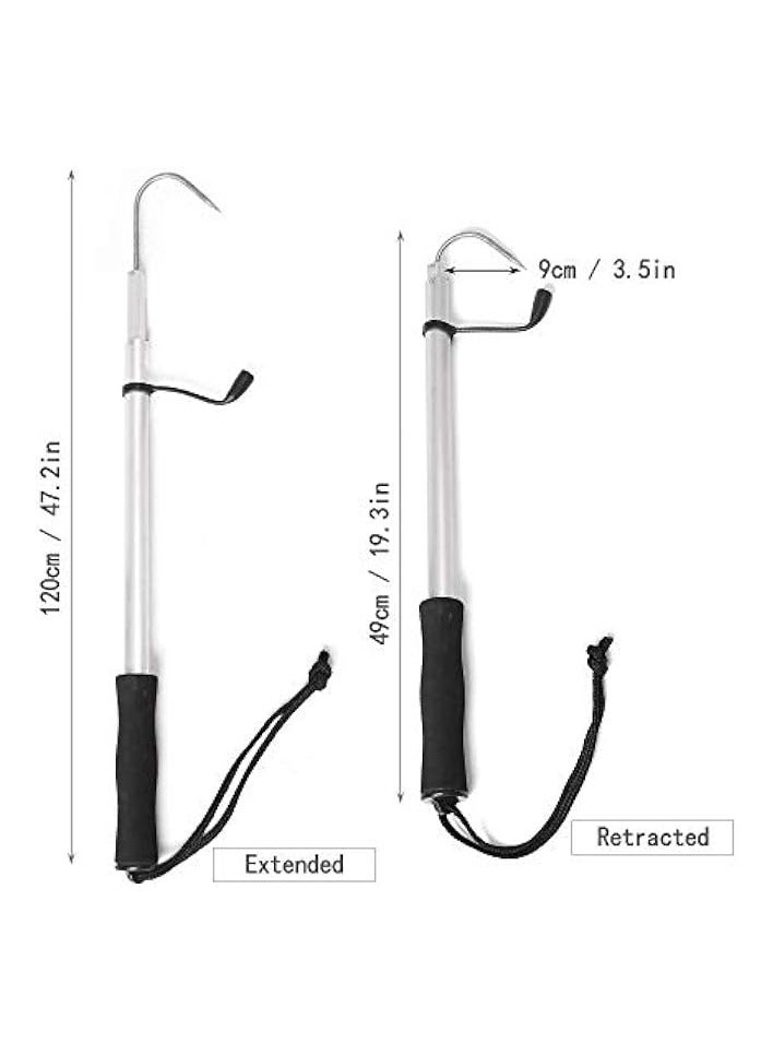 بروماس خطاف فولاذي، خطاف صيد السمك تلسكوبي قابل للسحب من الفولاذ المقاوم للصدأ لصيد الأسماك في البحر مع مقبض EVA ناعم - Image 2