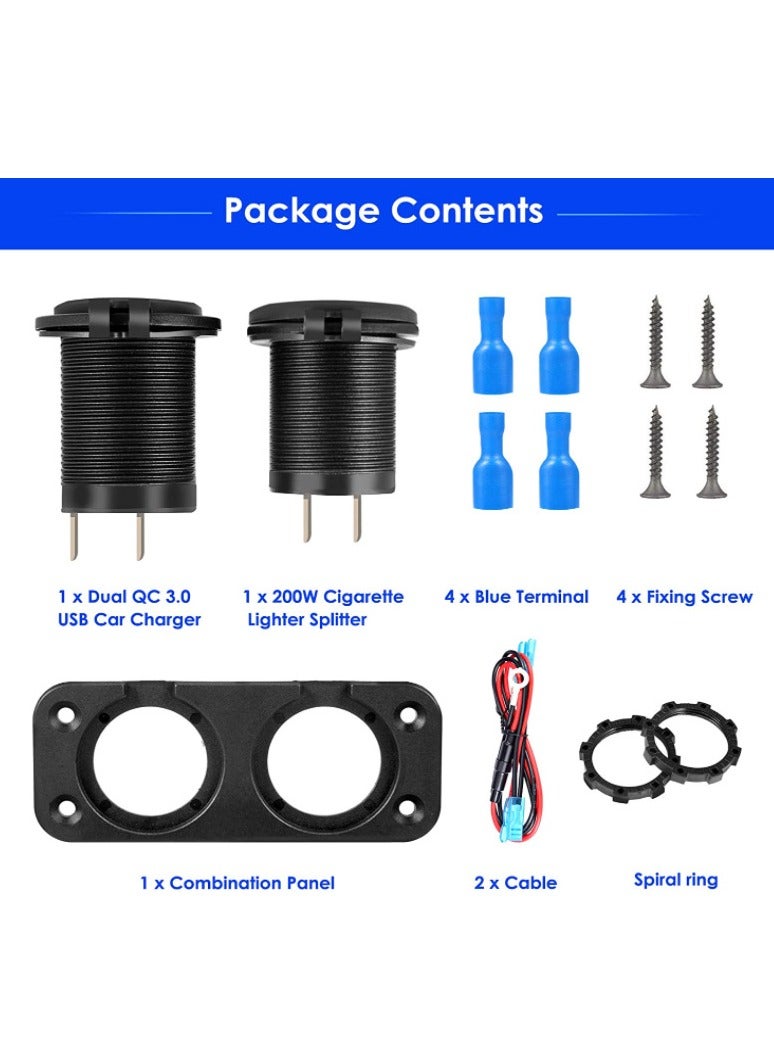 Excefore QC 3.0 Car USB for Charger Socket Cigarette Lighter Socket 12V/24V Power Outlet with LED Digital Voltmeter and Touch Switch for Car Boat Marine(Black) - Image 5