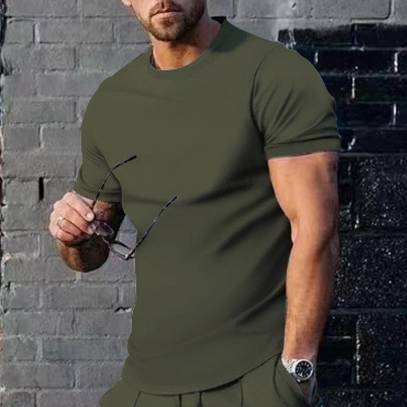 Spot Cross-Border and Vacation Summer Men''s Clothing 2025 Short-Sleeved Pure Color Tops Trendy Loose T-Shirts for Men - Image 1