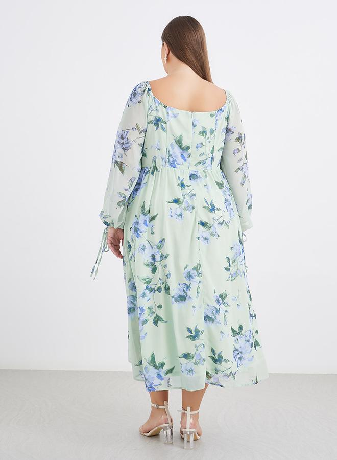 Styli Plus Green Midi Dress with Floral Print - Image 5