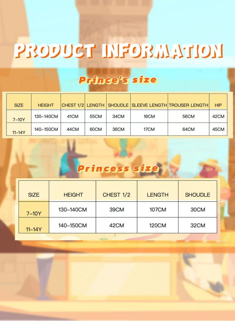 أزياء كوسبلاي فرعون وكليوباترا - ملابس الأمير والأميرة المصرية على عيد الهالوين للأطفال (الأعمار 7-10) - Image 4