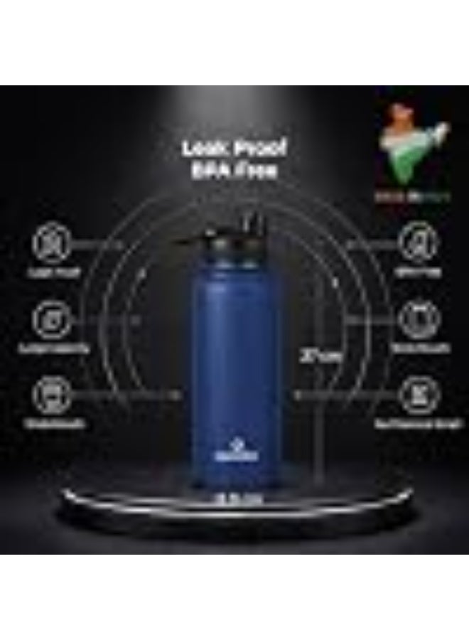 Speedex Vacuum Insulated Stainless Steel Water Bottle 1 Litre (1000ml / 1L / 1 Ltr) with 2-in-1 Lid (Straw & Spout), Hot & Cold Leakproof Thermosteel Travel Flask for Office, Gym & School (Teal Blue) - Image 4