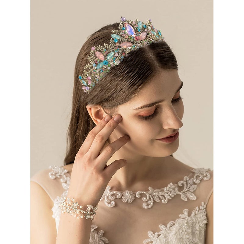 Exacoo Bronze Tiara for Women Baroque Crown for Girls Wedding Princess Birthday Crystal Rhinestones Headbands for Prom Bridal Party Halloween Costume Christmas Gift - Image 3