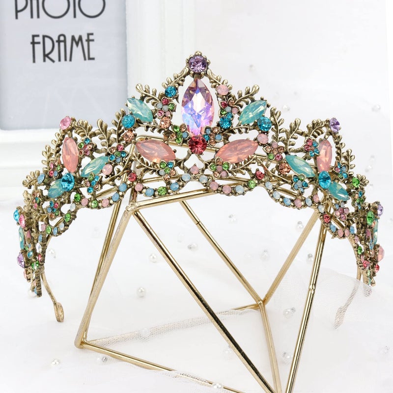 Exacoo Bronze Tiara for Women Baroque Crown for Girls Wedding Princess Birthday Crystal Rhinestones Headbands for Prom Bridal Party Halloween Costume Christmas Gift - Image 5