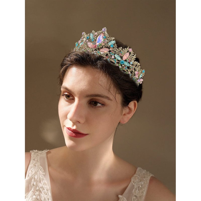 Exacoo Bronze Tiara for Women Baroque Crown for Girls Wedding Princess Birthday Crystal Rhinestones Headbands for Prom Bridal Party Halloween Costume Christmas Gift - Image 4
