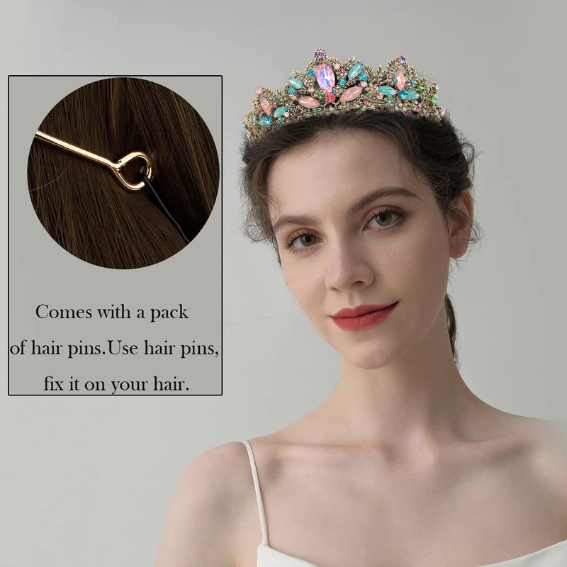 Exacoo Bronze Tiara for Women Baroque Crown for Girls Wedding Princess Birthday Crystal Rhinestones Headbands for Prom Bridal Party Halloween Costume Christmas Gift - Image 2