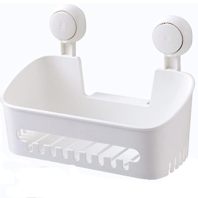 PLASTIC SHOWER CADDY SUCTION CUP SHOWER ORGANIZER BASKET BATH SHELF STRONG SUCTION POWER BATHROOM CADDIES WITH FENCE HOOKS KITCHEN RACK WATERPROOF OILPROOF REUSABLE FOR SHAMPOO GEL