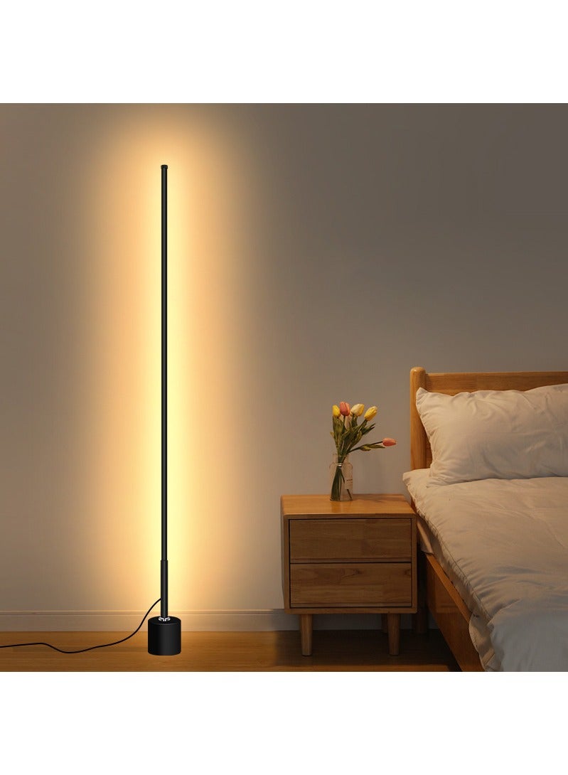 موندا مصباح أرضي واقف، مصباح أرضي إسكندنافي بسيط مع جهاز تحكم عن بعد 3 درجات حرارة ألوان، مصابيح أرضية قابلة للتعتيم لغرفة المعيشة وغرفة النوم والمكتب والقراءة والديكور أسود 8x8x140 سم - Image 1