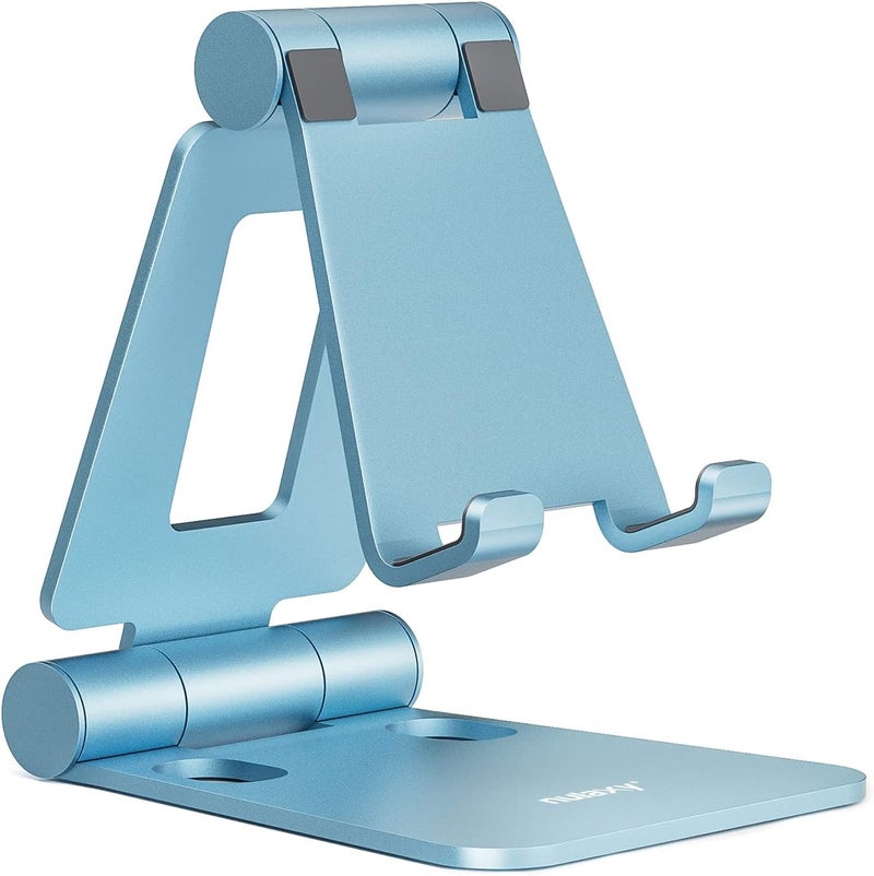 nulaxy Dual Folding Cell Phone Stand, Fully Adjustable Foldable Desktop Phone Holder Cradle Dock Compatible with iPhone 17 16 15 14 13 12 11 Pro Max Xs Xr X 8, Nintendo Switch, All Phones - Blue - Image 1