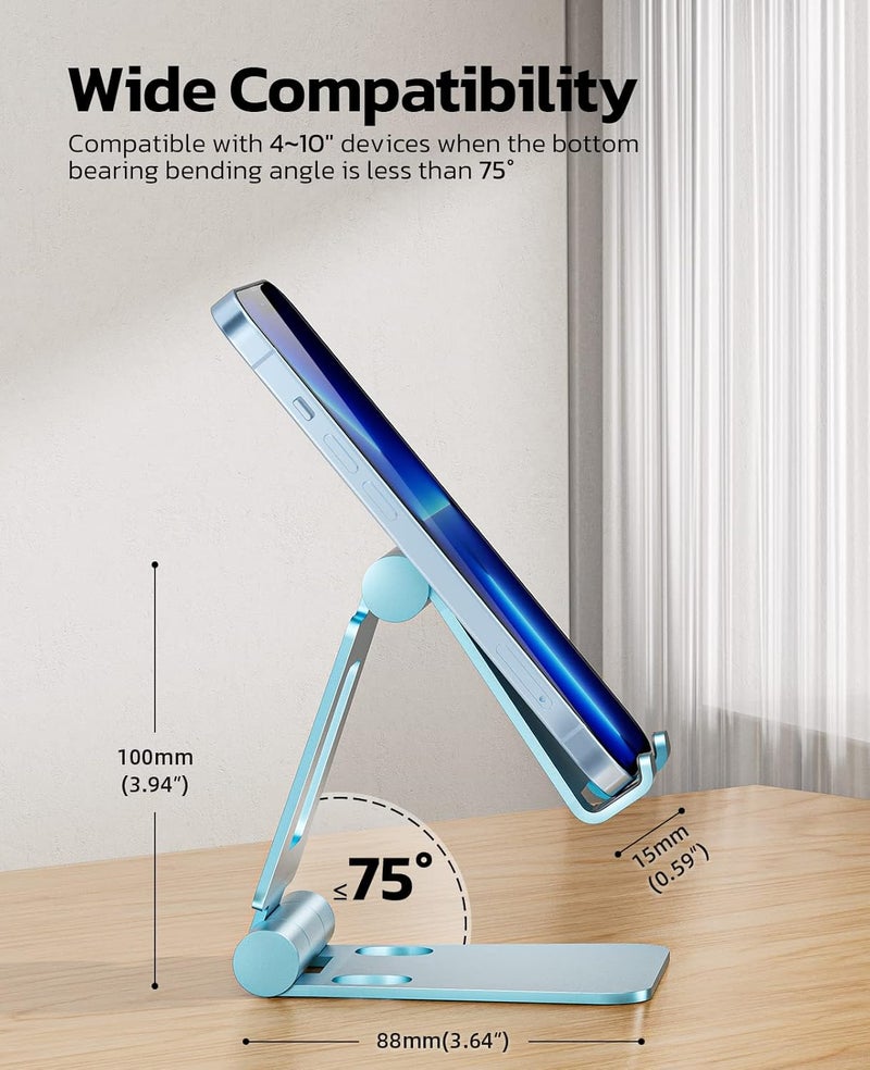 nulaxy Dual Folding Cell Phone Stand, Fully Adjustable Foldable Desktop Phone Holder Cradle Dock Compatible with iPhone 17 16 15 14 13 12 11 Pro Max Xs Xr X 8, Nintendo Switch, All Phones - Blue - Image 2