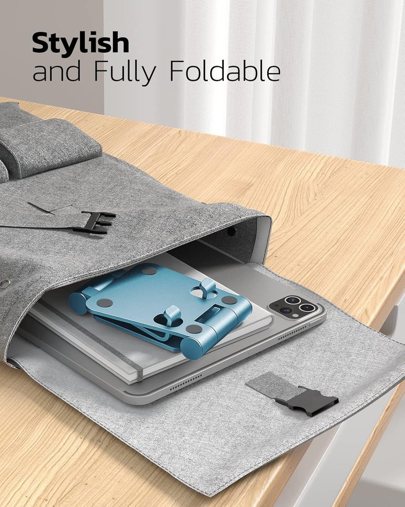 nulaxy Dual Folding Cell Phone Stand, Fully Adjustable Foldable Desktop Phone Holder Cradle Dock Compatible with iPhone 17 16 15 14 13 12 11 Pro Max Xs Xr X 8, Nintendo Switch, All Phones - Blue - Image 5