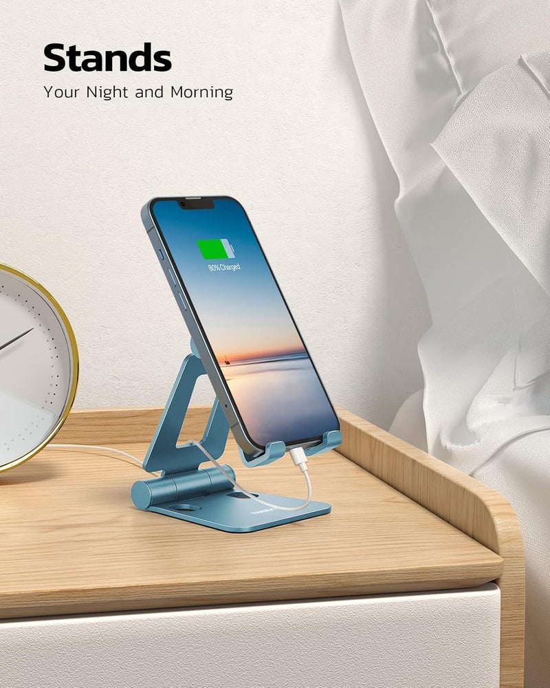 nulaxy Dual Folding Cell Phone Stand, Fully Adjustable Foldable Desktop Phone Holder Cradle Dock Compatible with iPhone 17 16 15 14 13 12 11 Pro Max Xs Xr X 8, Nintendo Switch, All Phones - Blue - Image 3