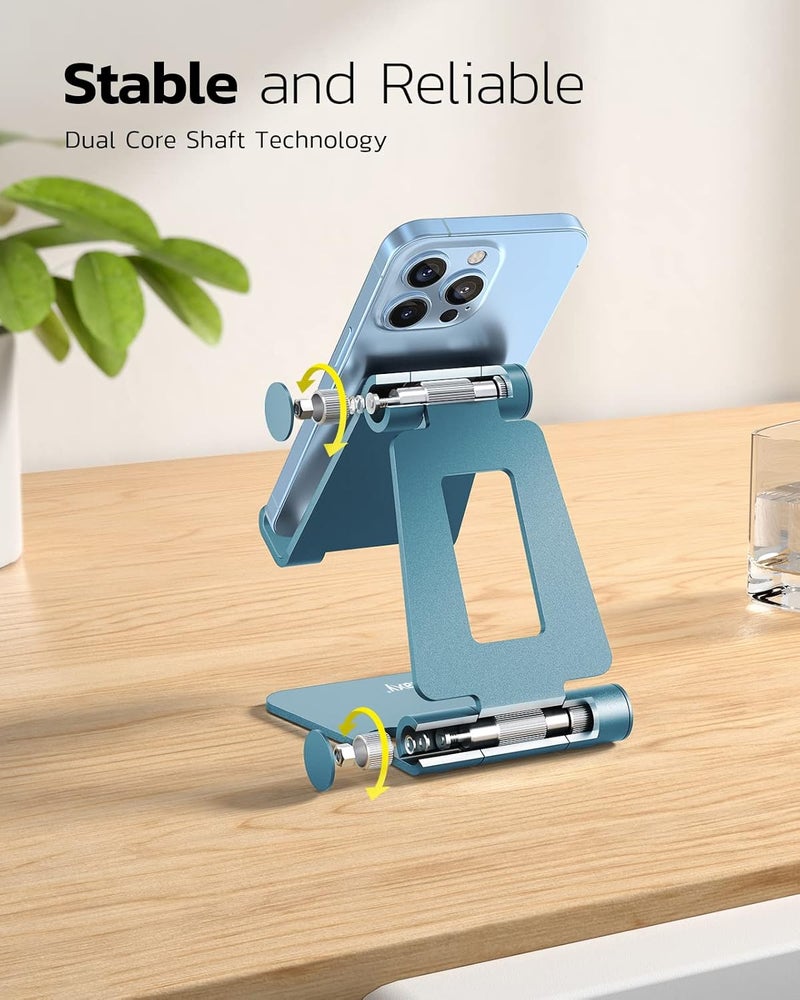 nulaxy Dual Folding Cell Phone Stand, Fully Adjustable Foldable Desktop Phone Holder Cradle Dock Compatible with iPhone 17 16 15 14 13 12 11 Pro Max Xs Xr X 8, Nintendo Switch, All Phones - Blue - Image 4