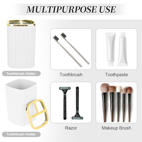 RRM 2PCS Bathroom Accessories Set, White and Gold Bathroom Accessories Include Soap Dispenser and Toothbrush Holder for Boho Bathroom Decor - Image 4