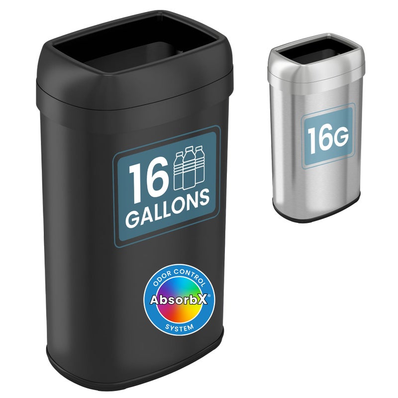 iTouchless 16 Gallon / 61 Liter Open Top Kitchen Trash Can & Recycle Bin, Matte Black Stainless Steel Commercial Grade Garbage Bin with Dual Odor Filters for Office, Garage, Restaurant, and Home - Image 1
