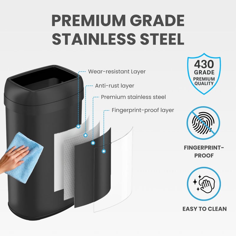 iTouchless 16 Gallon / 61 Liter Open Top Kitchen Trash Can & Recycle Bin, Matte Black Stainless Steel Commercial Grade Garbage Bin with Dual Odor Filters for Office, Garage, Restaurant, and Home - Image 5