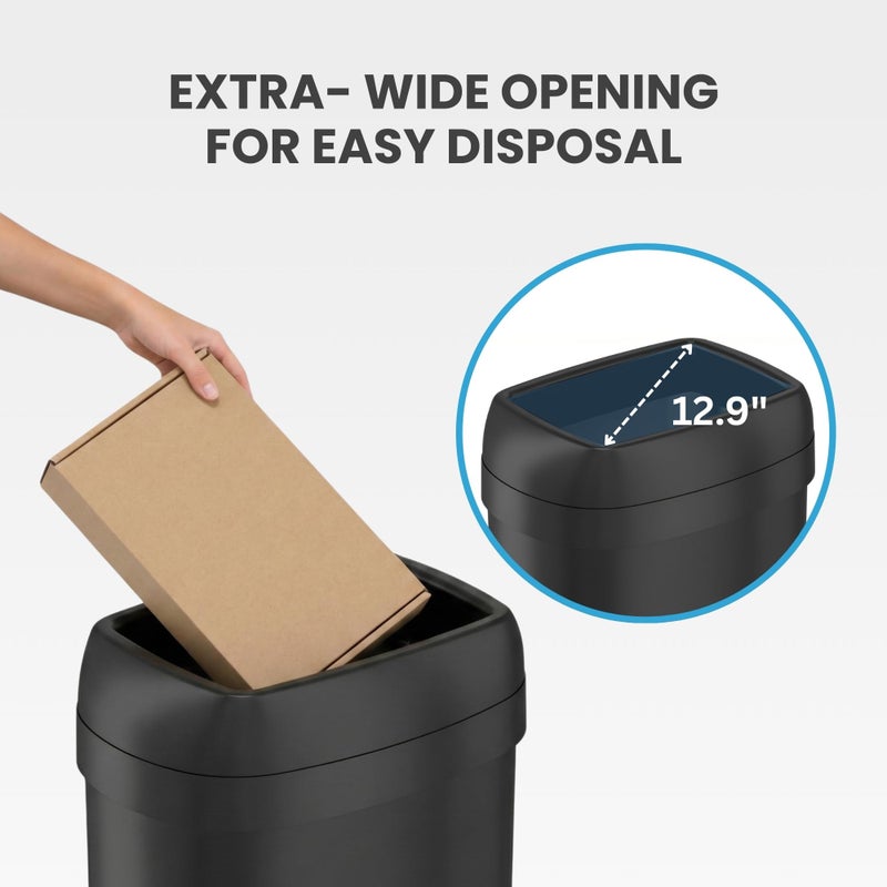 iTouchless 16 Gallon / 61 Liter Open Top Kitchen Trash Can & Recycle Bin, Matte Black Stainless Steel Commercial Grade Garbage Bin with Dual Odor Filters for Office, Garage, Restaurant, and Home - Image 3