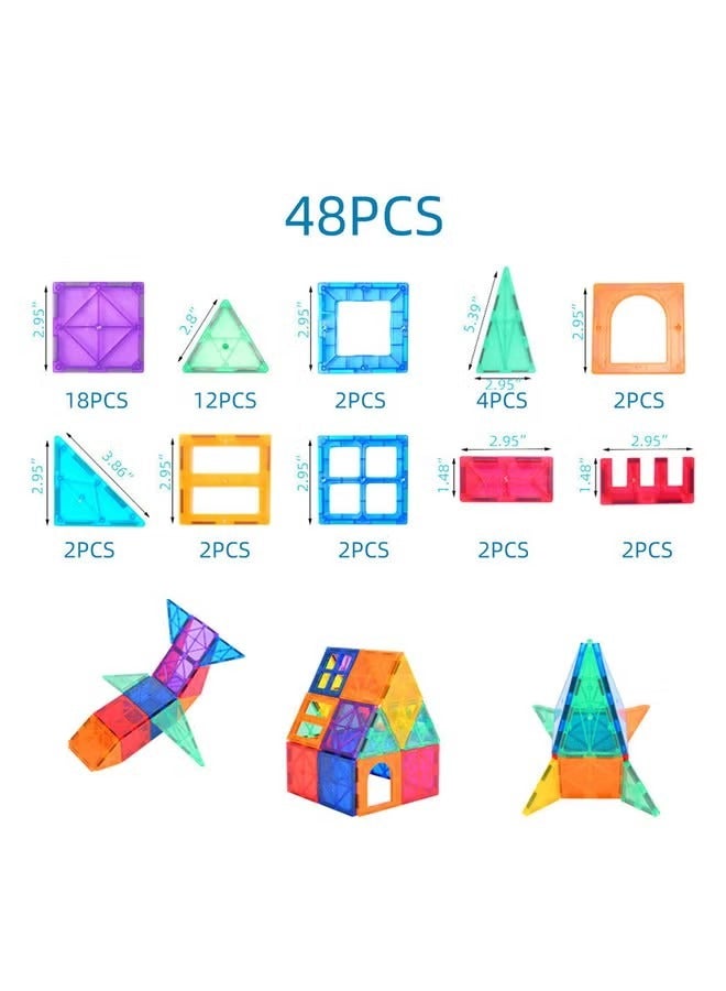 BABY PLUS 48 Piece Magnetic Playboards Tiles Set Magnet Toys for Toddlers Building Blocks Sensory Kids Learning Construction Toy - Image 2