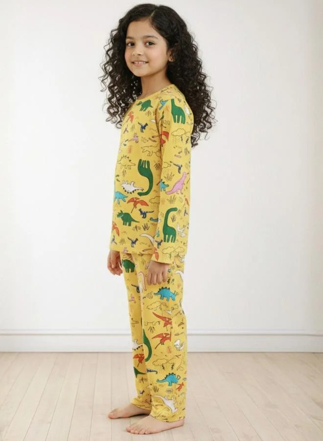 انثريلو طقم من بنطال بيجاما مع تيشيرت بطبعة ديناصور