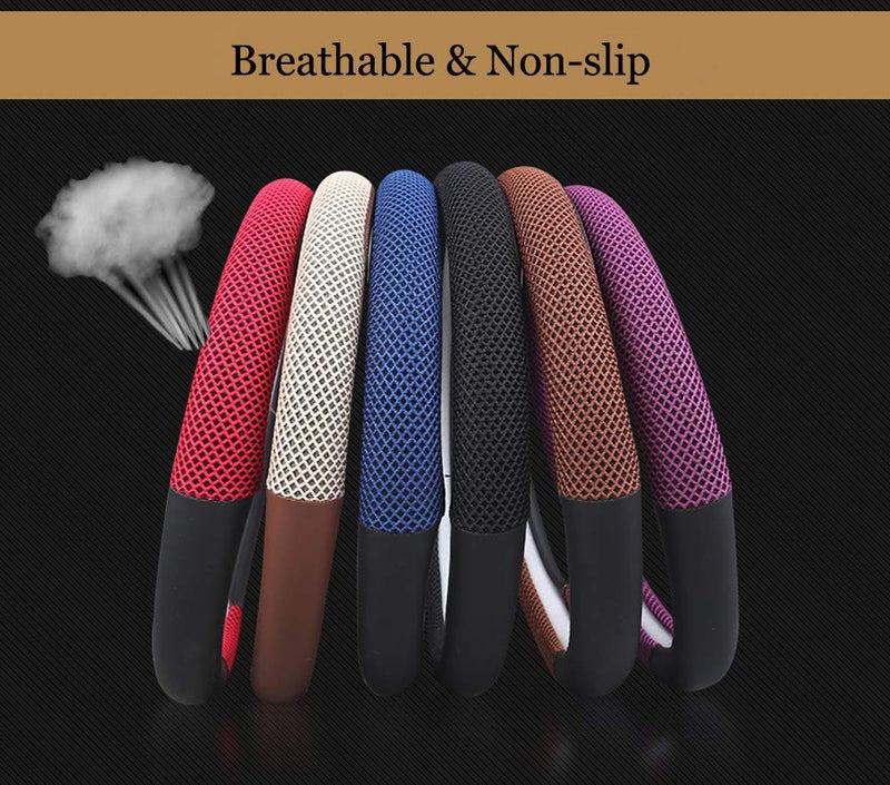 Cxtiy Premium Ice Silk Steering Wheel Cover - Soft, Breathable, and Anti-Slip for Ultimate Comfort and Style Fit Most of Cars SUV Auto Vehicle (C-Black) - Image 2