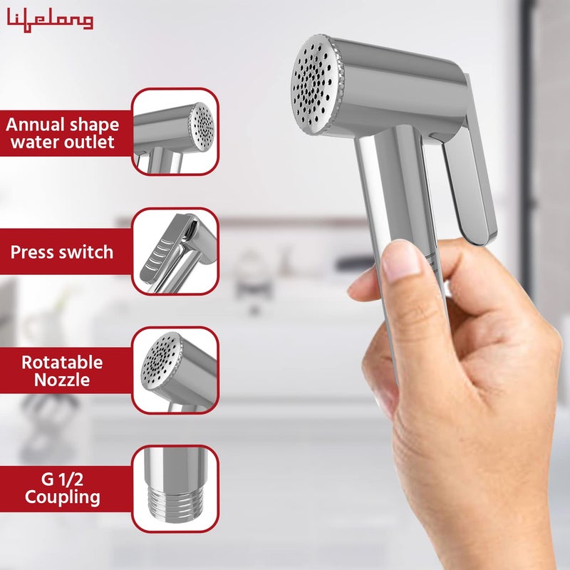 Lifelong Health Faucet Gun, Hand Jet Bidet Spray Head|ABS Material|Health Faucet for Bathroom|Wall Mount Installation (LLBAHFH19, Chrome, 1 Year Warranty) - Image 3