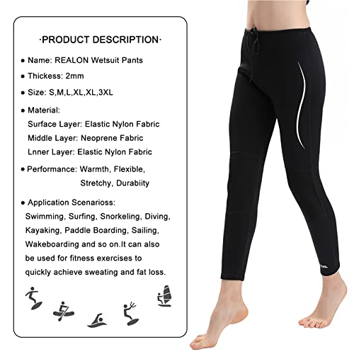 REALON Wetsuit Pants Men Womens Wet Suits Swim Tights 3mm Neoprene Swimming Leggings 2mm Long Diving Surfing Kayak Pant Keep Warm for Workout Scuba Snorkeling Canoeing Water Sports - Image 4
