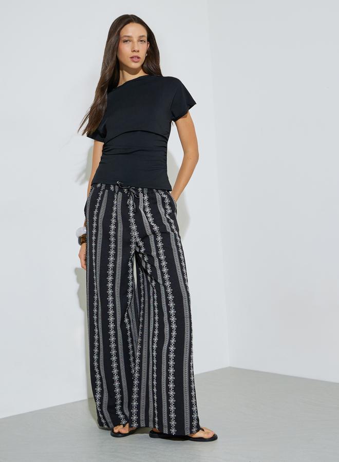 Styli Black Wide Leg Embroidered Palazzo Pants - Image 1