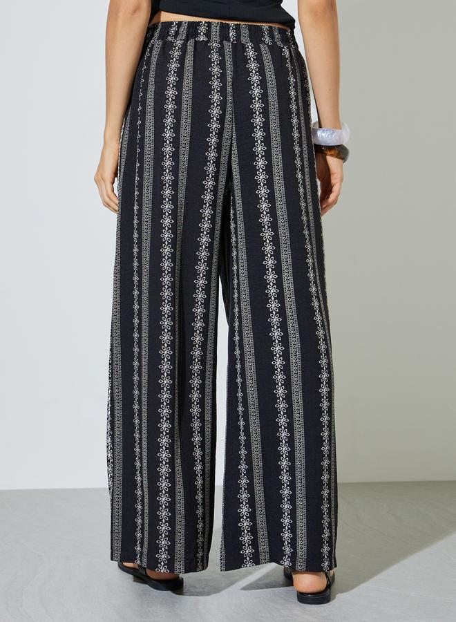 Styli Black Wide Leg Embroidered Palazzo Pants - Image 4