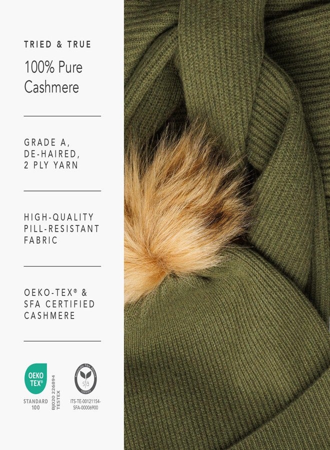 Fishers Finery Women's Cashmere Pom Hat and Glove Set; Gift Box (Olive) - Image 5