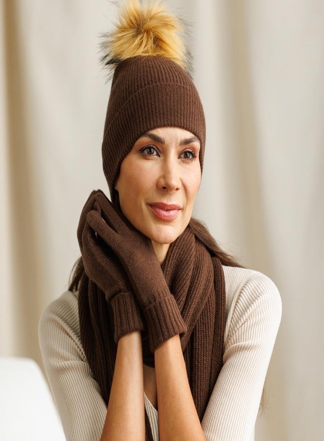 Fishers Finery Women's Cashmere Pom Hat and Glove Set; Gift Box (Olive) - Image 4