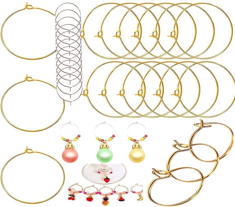 DIY Crafts 100 Pcs Mehandi Wine Glass Charm Rings Open Earring Beading Hoop Party Favor for Beading JewelleryMaking SilverGoldNicelMehandi Pla 100 Pcs Mehandi - Image 1