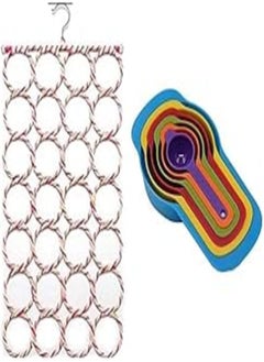 Scarf organizer + 6 Pcs of Plastic Measuring Cups and Spoons Set. Stackable, Space Saving, Multi color Design.