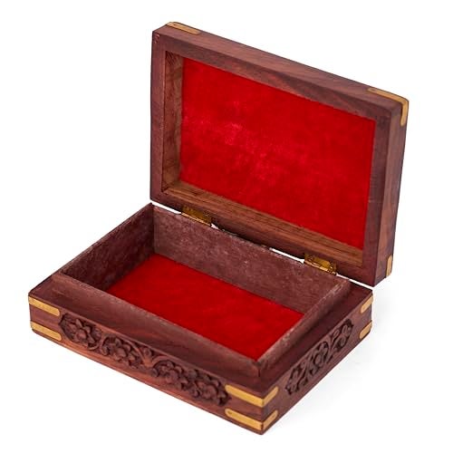 GURU JEE Ornate Hand Carved Wooden Tarot Card Trinket Box With Brass Corners, 17.8 X 12.7 6.4 Cm, Cm - Image 5