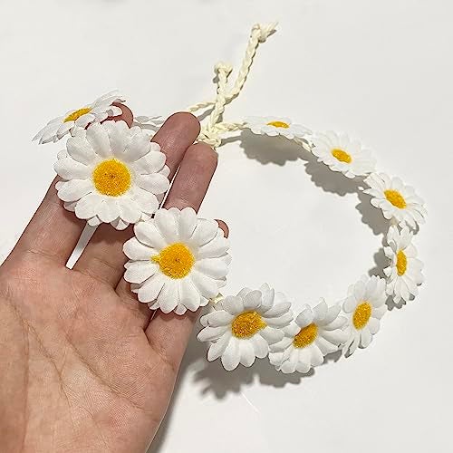 zYoung Sunflower Crown Daisy Hair Wreath Bridal Headpiece Photo Props (white) - Image 2