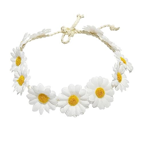 zYoung Sunflower Crown Daisy Hair Wreath Bridal Headpiece Photo Props (white) - Image 1