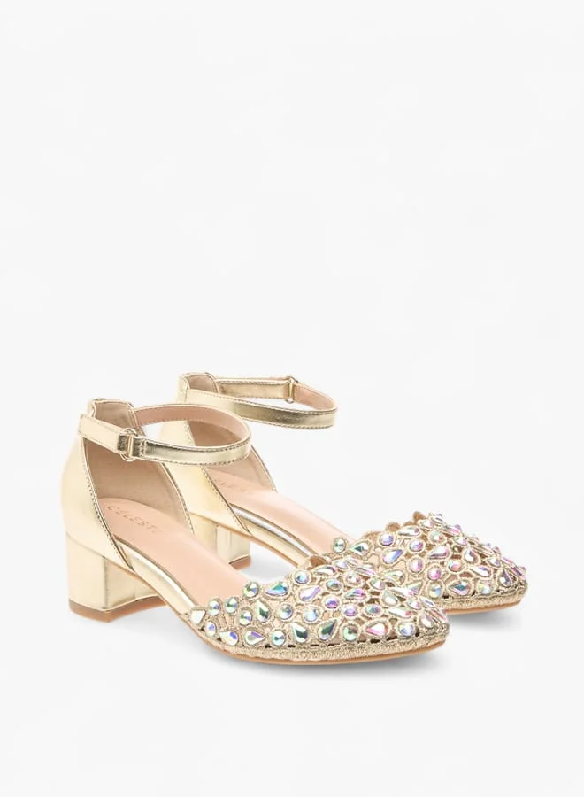 سيليست Girl's Embellished Shoes with Hook and Loop Closure Ramadan Collection