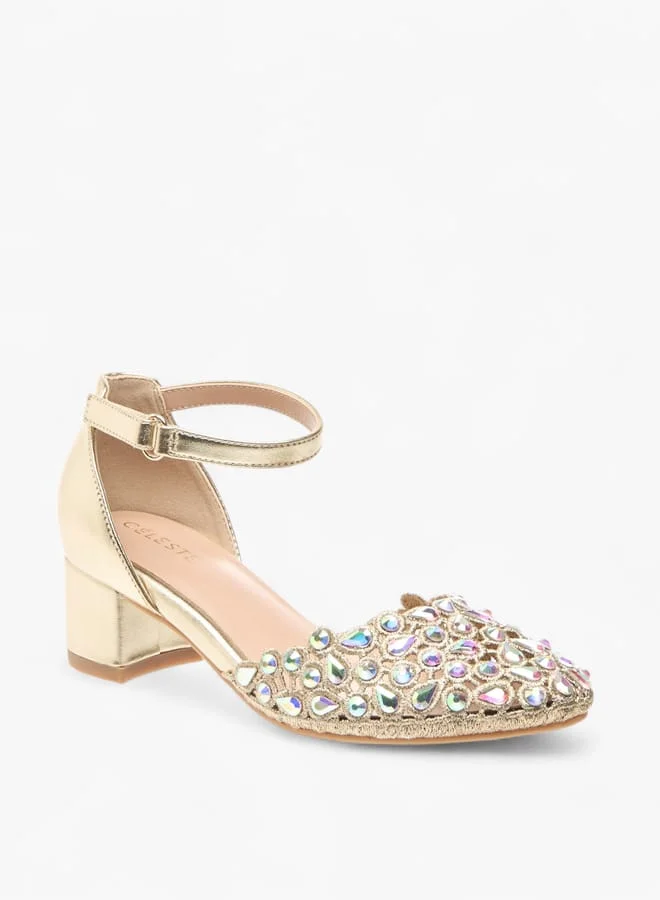 Celeste Girl's Embellished Shoes with Hook and Loop Closure Ramadan Collection