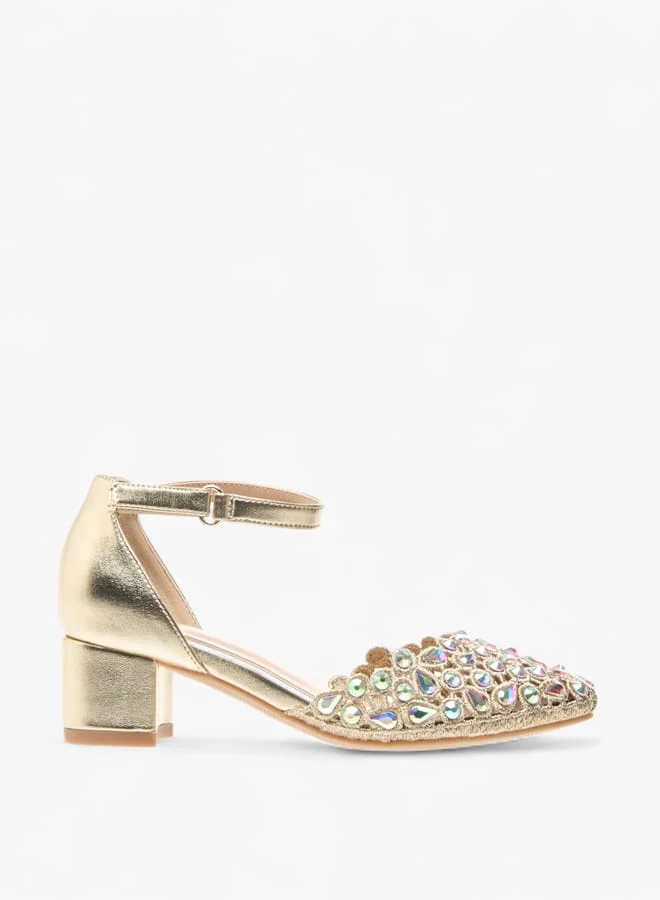 Celeste Girl's Embellished Shoes with Hook and Loop Closure Ramadan Collection