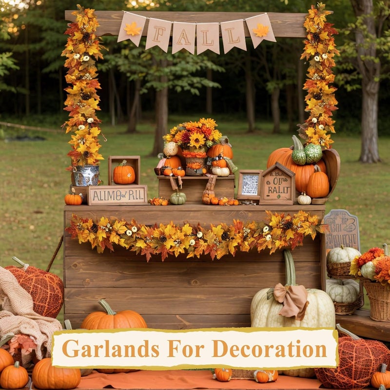RHTRJ Fall Garland with Lights Outdoor 6FT Autumn Fall Leaves Garland with Pinecones Berries 30 Warm Lights Thanksgiving Christmas Fall Decorations for Home Table Farmhouse Porch Fireplace (Fall Orange) - Image 5