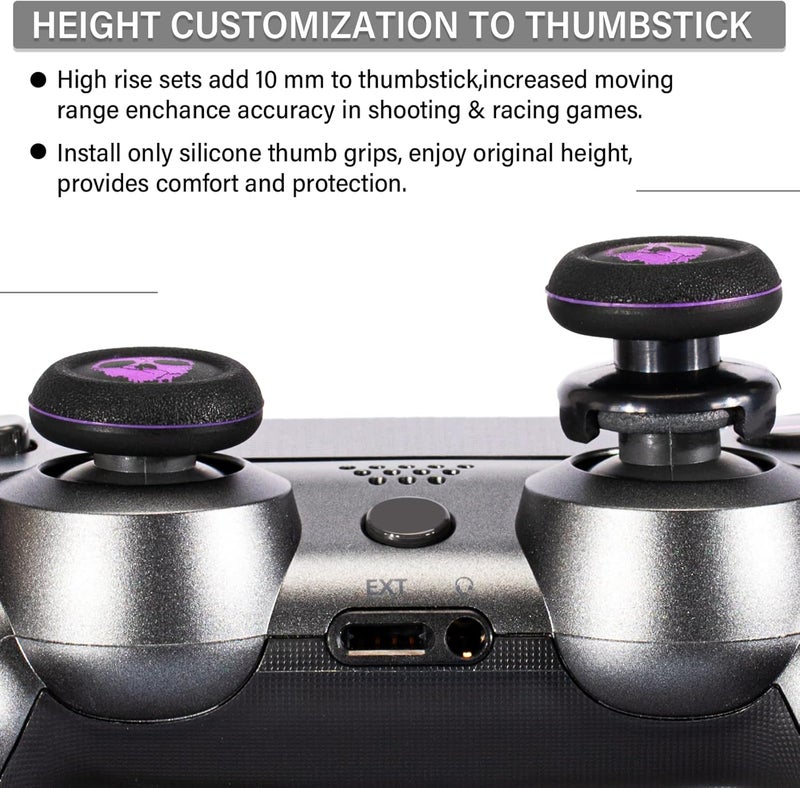 PlayRealm FPS Thumbstick Extender & Printing Rubber Silicone Grip Cover 2 Sets for PS5 Dualsenese & PS4 Controller (Ghost Purple) - Image 4