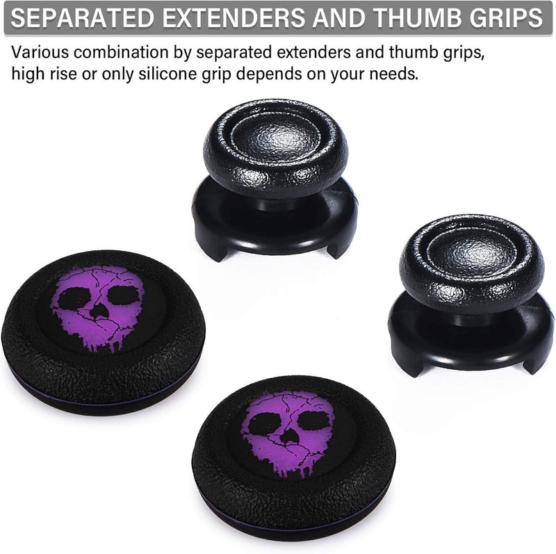 PlayRealm FPS Thumbstick Extender & Printing Rubber Silicone Grip Cover 2 Sets for PS5 Dualsenese & PS4 Controller (Ghost Purple) - Image 3