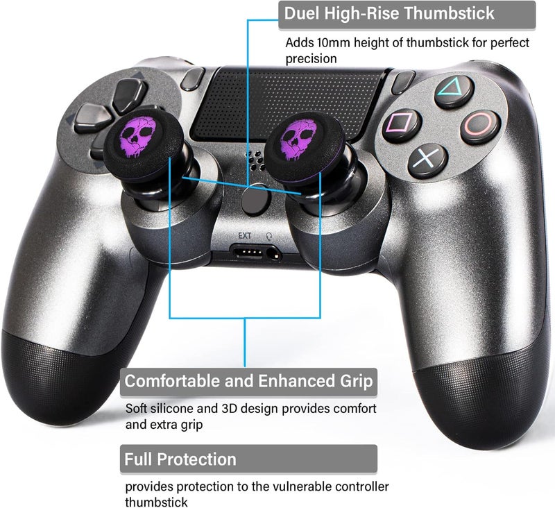 PlayRealm FPS Thumbstick Extender & Printing Rubber Silicone Grip Cover 2 Sets for PS5 Dualsenese & PS4 Controller (Ghost Purple) - Image 2