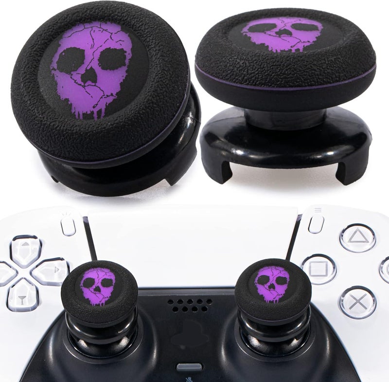PlayRealm FPS Thumbstick Extender & Printing Rubber Silicone Grip Cover 2 Sets for PS5 Dualsenese & PS4 Controller (Ghost Purple) - Image 1