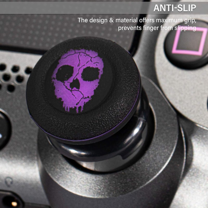 PlayRealm FPS Thumbstick Extender & Printing Rubber Silicone Grip Cover 2 Sets for PS5 Dualsenese & PS4 Controller (Ghost Purple) - Image 5