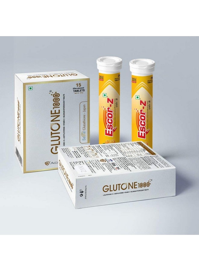 GLUTONE Glutone 1000 & Escor-Z Combo Pack| Setria L-Glutathione, Vitamin C Effervescent Tablets| Healthy Skin| Pack of 15 (2) + 20 (2) Tablets (Orange Flavour) - Image 5