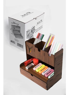 KutuTR Notpa Deer Patterned Desktop Pen Holder Organizer with Drawers Assembled Product  - Image 2